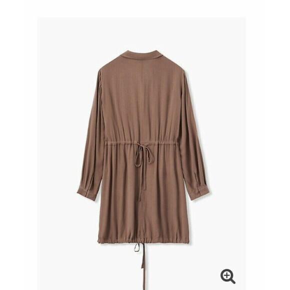 Torrid Anorak Jacket Size 12 Dark Tan Taupe Crinkled Gauze Drawstring Back New - Picture 2 of 6